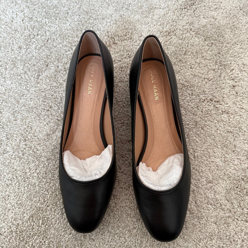 Cole Haan Go-To Shayla Pump Black Leather Block Heel Womens 6.5B Almond Toe - Picture 3 of 7